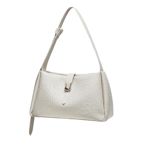 LA FESTIN Rindsleder Damen Umhängetasche – Große Kapazität Handtasche Damen Mit Verstellbarem Lederriemen, Schultertasche Damen Mit Innentasche - Elfenbein von LA'FESTIN