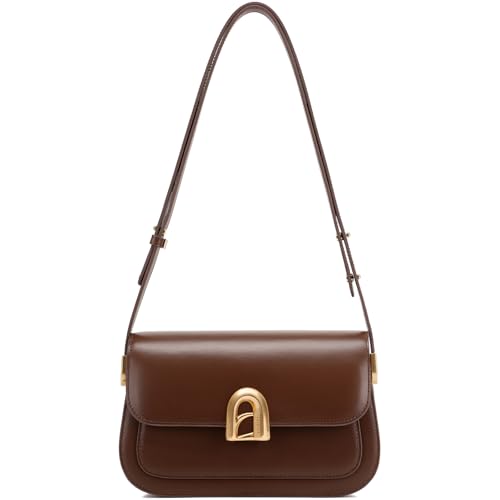 LA'FESTIN Schultertasche aus echtem Leder für Damen, Designer-Handtasche mit verstellbarem Riemen, Crossbody-Tasche zum Ausgehen, Braun, 8.86" L * 2.95" W * 5.51" H von LA'FESTIN