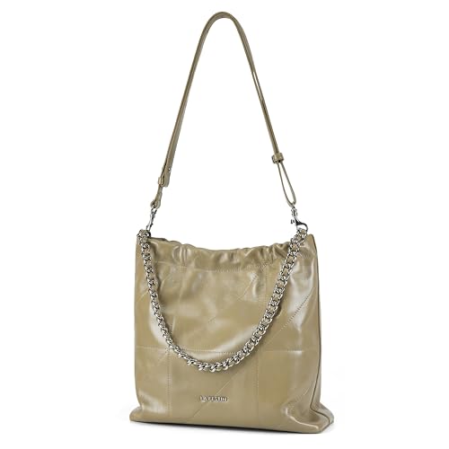 LA FESTIN Umhängetasche Damen Aus Rindsleder, Crossbody Bag, Einkaufstasche Geldbörse Damen Mit Knopfverschluss - Nebelgraugrün von LA'FESTIN