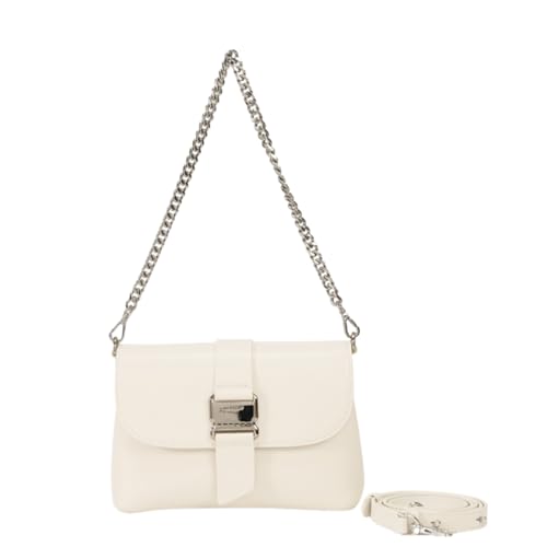 LA FESTIN Umhängetasche Damen Aus Rindsleder, Handtasche Damen Klein Mit 2 Verstellbaren Trägern, Geldbörse Damen Tasche Mit Schnallenverschluss - Elfenbein von LA'FESTIN
