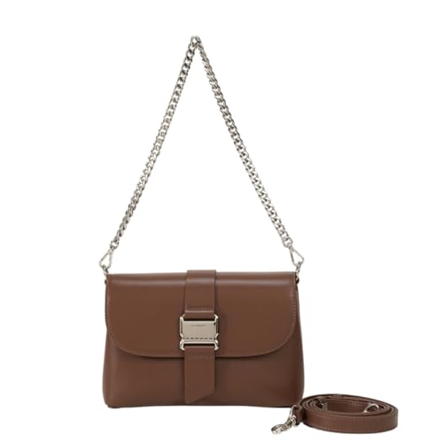 LA FESTIN Umhängetasche Damen Aus Rindsleder, Handtasche Damen Klein Mit 2 Verstellbaren Trägern, Geldbörse Damen Tasche Mit Schnallenverschluss - Karamellbraun von LA'FESTIN