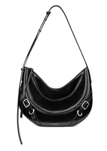 LA FESTIN Umhängetasche Damen Aus Rindsleder, Handtasche Damen Mit Verstellbarem Lederband, Handtasche Damen Umhängetasche Mit Reißverschluss - Schwarz von LA'FESTIN