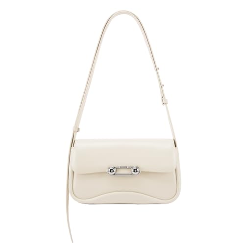 LA FESTIN Umhängetasche Damen Aus Rindsleder- Luxus Handtasche Damen Groß Mit Verstellbarem Lederband, Schultertasche Damen Innentasche Mit Reißverschluss - Elfenbein von LA'FESTIN