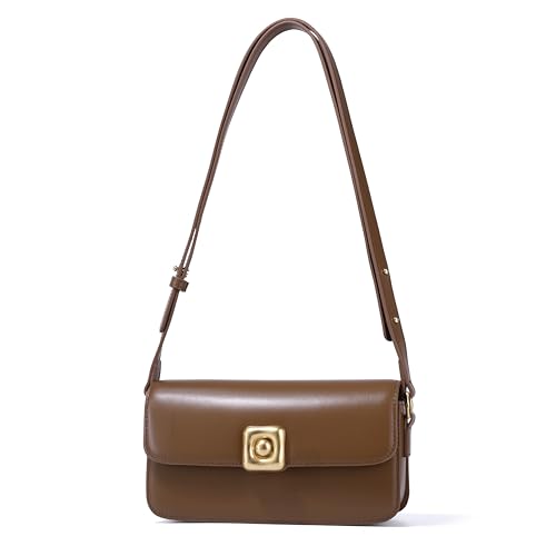 LA FESTIN Umhängetasche Damen Aus Rindsleder- Luxus Handtasche Damen Groß Mit Verstellbarem Lederband, Schultertasche Damen Innentasche Mit Reißverschluss - Karamellbraun von LA'FESTIN