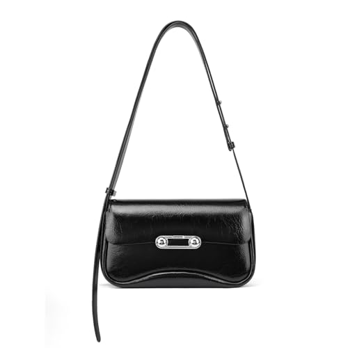 LA FESTIN Umhängetasche Damen Aus Rindsleder- Luxus Handtasche Damen Groß Mit Verstellbarem Lederband, Schultertasche Damen Innentasche Mit Reißverschluss - Schwarz von LA'FESTIN