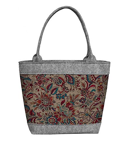 LaFiore24 Damen Filztasche Einkaufstasche Shopper Henkeltasche Allzweck Floristische Muster mittel groß von LA FIORE 24