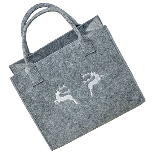 LaFiore24 Filztasche Filz Einkaufsshopper Damen Henkeltasche Handtasche Festival Dirndl Hirsch Stickerei (Hellgrau-Hirsch) von LA FIORE 24