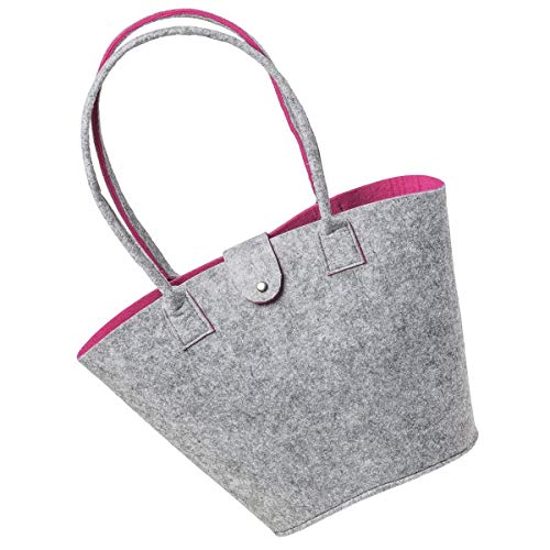 LaFiore24 Filztasche Shopper Einkaufstasche Handtasche Henkeltasche Grau - Pink von LA FIORE 24
