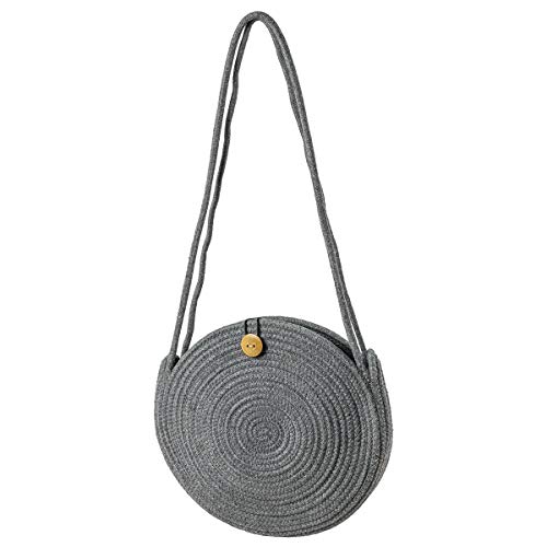 LaFiore24 Schultertasche Crossbody-Bag Umhängetasche Damen Ibiza Bali Style Rund Grau von LA FIORE 24