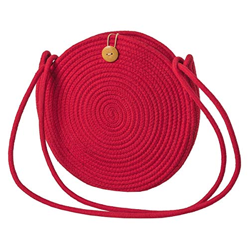 LaFiore24 Schultertasche Crossbody-Bag Umhängetasche Damen Ibiza Bali Style Rund Rot von LA FIORE 24