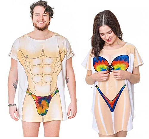 The Original Damen Bikini Shirt - Lustiger Bikini Print Badeanzug Cover Up Strand T-Shirt Kleid für Frauen Männer, Paar - Tie-Dye, Einheitsgröße von LA Imprints