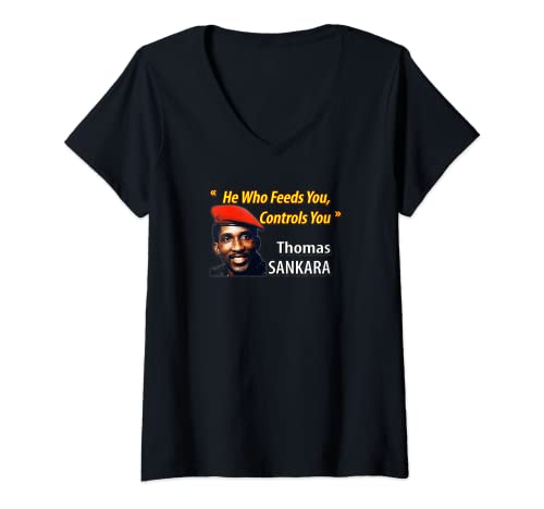 Damen "He Who Feeds You, Controls You" - Thomas Sankara T-Shirt mit V-Ausschnitt Damen "He Who Feeds You, Controls You" - Thomas Sankara T-Shirt mit V-Ausschnitt von LA KODE