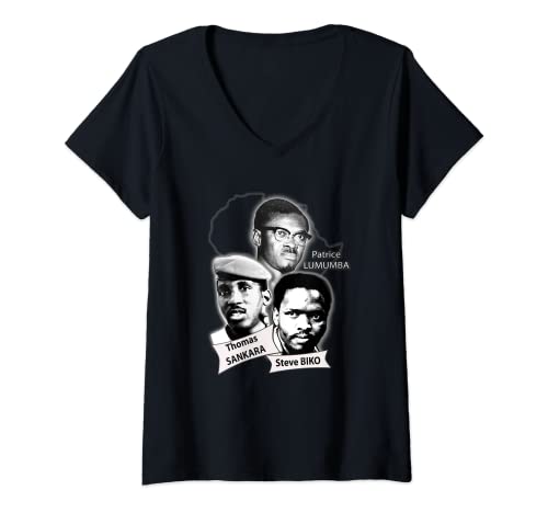Damen Patrice Lumumba, Thomas Sankara, Steve Biko T-Shirt mit V-Ausschnitt Damen Patrice Lumumba, Thomas Sankara, Steve Biko T-Shirt mit V-Ausschnitt von LA KODE
