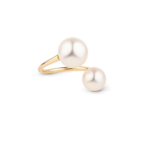 LA LARIS GEMINI Ring Damen 585 Gold mit zwei Süßwasserperlen – Offener Ring – Größe 54 – Ming-Zuchtperlen (8–11 mm) – 14 Karat Gelbgold Perlenschmuck von LA LARIS