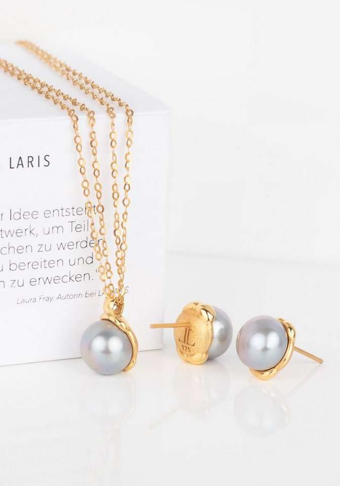 LA LARIS Ohrring und Ketten Set GREY PEARL, 925 Sterling Silber von LA LARIS