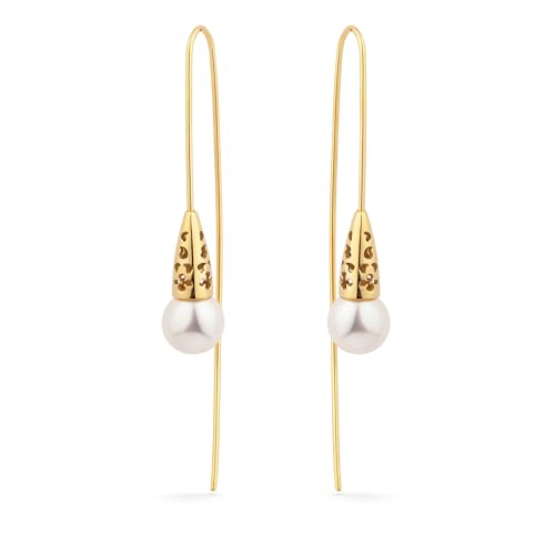 LA LARIS Ohrringe 925 Silber vergoldet mit Süßwasserperle – Handgefertigte Damen-Ohrhänger QUATREFOIL von LA LARIS