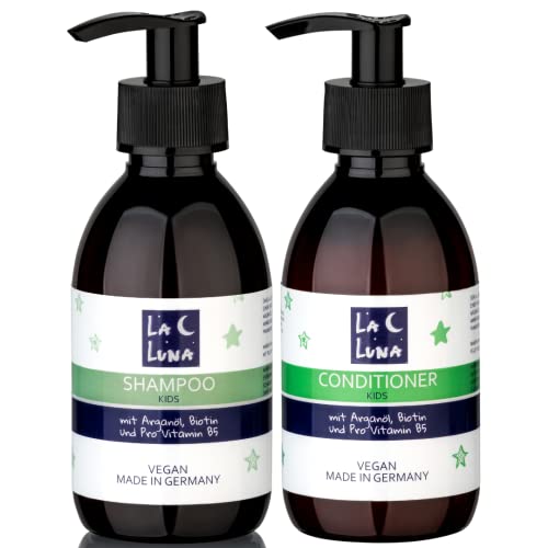LA LUNA® Kinder Haarshampoo + Conditioner mit Arganöl,Biotin,pro Vitamin B|vegan|empfindliche Kopfhaut|Made in Germany| Haarstyling|vegan|Kinder Haarpflege|Hair|Jungen Mädchen|Haarkur Spülung -400ml von LA LUNA