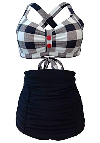 Laorchid Damen Bikini Set high Waist bademode Push up Bikini Zweiteiliger große größen Badeanzug Schwarz Gitter 2XL von LA ORCHID