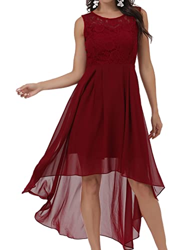 Laorchid Damen Festliche Kleid Abendkleid ärmellos Damen Elegant cocktailkleid Sommerkleid Spitzenkleid chiffonkleid brautjungfernkleider Knielang a Linie Hochzeit Burgundy Rot 2XL von LA ORCHID