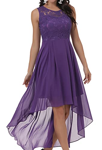 Laorchid Damen Festliche Kleid Abendkleid ärmellos Damen Elegant cocktailkleid Sommerkleid Spitzenkleid chiffonkleid brautjungfernkleider Knielang a Linie Hochzeit Lila 2XL von LA ORCHID