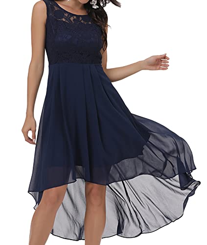 Laorchid Damen Festliche Kleid Abendkleid ärmellos Damen Elegant cocktailkleid Sommerkleid Spitzenkleid chiffonkleid brautjungfernkleider Knielang a Linie Hochzeit Navy Blau L von LA ORCHID