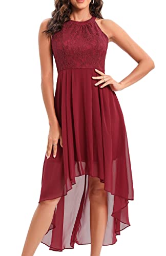 Laorchid Damen Festliche Kleid Abendkleid ärmellos Damen Elegant cocktailkleid Sommerkleid Spitzenkleid chiffonkleid brautjungfernkleider Knielang a Linie Hochzeit Neckholder Burgundy Rot 2XL von LA ORCHID