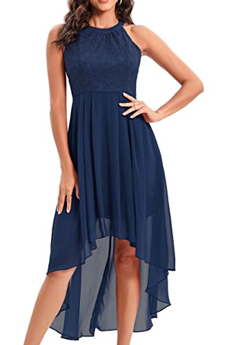 Laorchid Damen Festliche Kleid Abendkleid ärmellos Damen Elegant cocktailkleid Sommerkleid Spitzenkleid chiffonkleid brautjungfernkleider Knielang a Linie Hochzeit Neckholder Navy Blau M von LA ORCHID