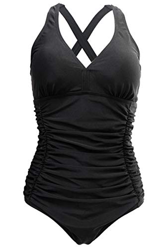 Laorchid Damen Badeanzug v Ausschnitt Einteilige Push up bademode Swimsuit Frauen high Waist Badeanzug Damen bauchweg Schwarz L von LA ORCHID