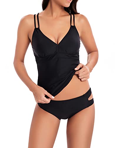 Laorchid Damen Tankini Set Push up Badeanzug high Waist Zweiteiliger bademode Tankini Schwimmanzug Strandmode Sportlich gepolstert Schwarz L von LA ORCHID