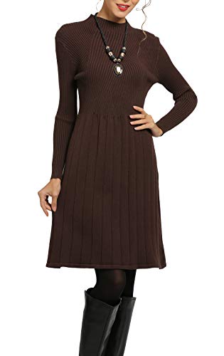 LA ORCHID Laorchid Rockabilly Kleider Damen festlich Partykleid Langarm Damen cocktailkleid elegant Strickkleider Business Kleid Sweater Herbst Winter Braun L von LA ORCHID