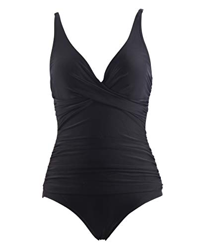 Laorchid einteiliger Badeanzug bademode v Ausschnitt Damen Badeanzug bauchweg Push up Bademode Swimsuit high Waist Schwimmanzug Schwarz L von LA ORCHID