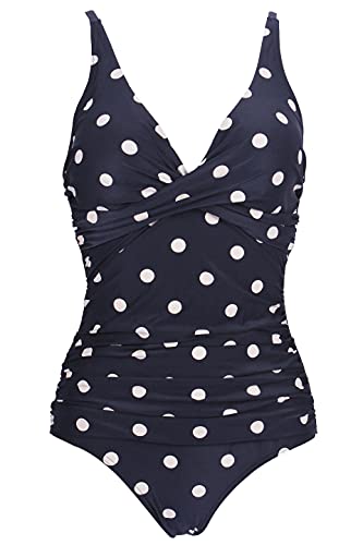 Laorchid einteiliger Badeanzug bademode v Ausschnitt Damen Badeanzug bauchweg Push up Bademode Swimsuit high Waist Schwimmanzug Blau M Tupfen XXXL von LA ORCHID