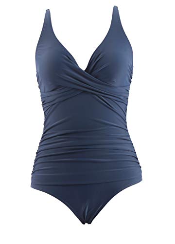 Laorchid einteiliger Badeanzug bademode v Ausschnitt Damen Badeanzug bauchweg Push up Bademode Swimsuit high Waist Schwimmanzug Dunkel Blau M von LA ORCHID