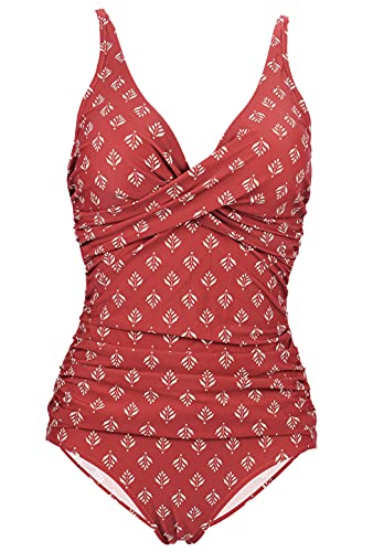 Laorchid einteiliger Badeanzug bademode v Ausschnitt Damen Badeanzug bauchweg Push up Bademode Swimsuit high Waist Schwimmanzug Rot Geblument L von LA ORCHID