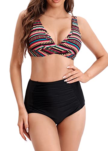 Laorchid Damen Bademode Zweiteiliger Bikini Set high Waist Badeanzug Sexy Swimsuit Bandeau Bikini gepolstert Tankini Set Böhmen Streifen & Schwarz M Laorchid Damen Bademode Zweiteiliger Bikini Set high Waist Badeanzug Sexy Swimsuit Bandeau Bikini gepolstert Tankini Set Böhmen Streifen & Schwarz M von LA ORCHID