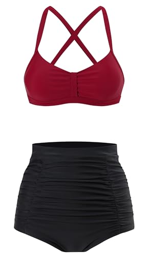 Laorchid Damen Bikini Set high Waist bademode Push up Bikini Zweiteiliger große größen Badeanzug Rot mit Schwarz L von LA ORCHID