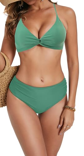 Laorchid Damen Bikini Set v Ausschnitt Zweiteiliger Damen Bikini Strand Sommer Badeanzug Bikini lace up Haze Grün 2XL von LA ORCHID