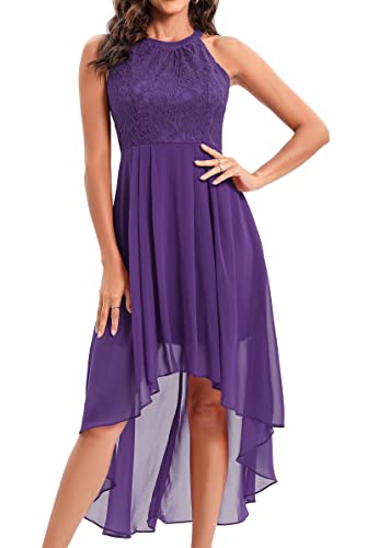 Laorchid Damen Festliche Kleid Abendkleid ärmellos Damen Elegant cocktailkleid Sommerkleid Spitzenkleid chiffonkleid brautjungfernkleider Knielang a Linie Hochzeit Neckholder Lila L von LA ORCHID