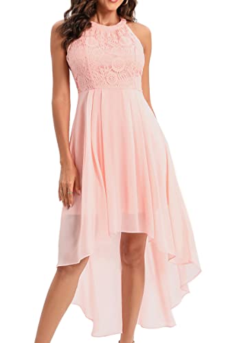 Laorchid Damen Festliche Kleid Abendkleid ärmellos Damen Elegant cocktailkleid Sommerkleid Spitzenkleid chiffonkleid brautjungfernkleider Knielang a Linie Hochzeit Neckholder Rose M von LA ORCHID