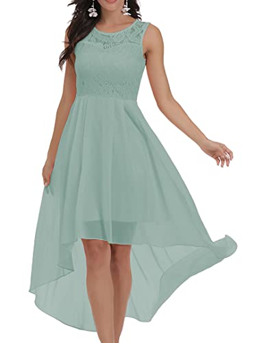 Laorchid Damen Festliche Kleid Abendkleid ärmellos Damen Elegant cocktailkleid Sommerkleid Spitzenkleid chiffonkleid brautjungfernkleider Knielang a Linie Hochzeit Dunstblau 2XL von LA ORCHID