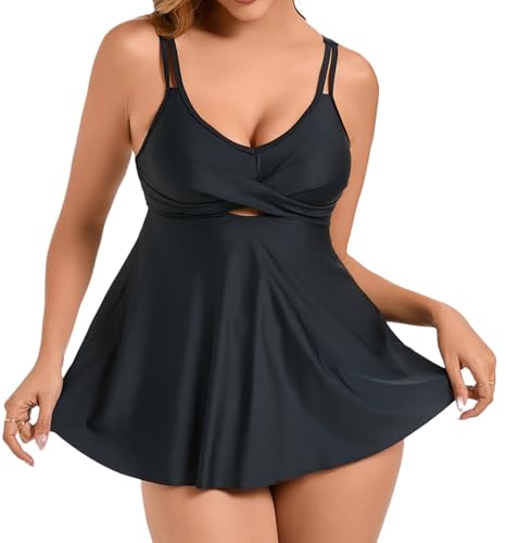 Laorchid Zweiteiler Damen Tankini bademode gepolstert Große Größen Badeanzug Tankini bauchweg High Waist Beachwear Hotpants Schwarz XXL von LA ORCHID