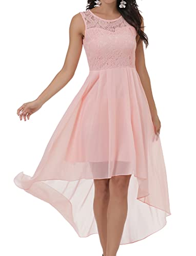 Laorchid Damen Festliche Kleid Abendkleid ärmellos Damen Elegant cocktailkleid Sommerkleid Spitzenkleid chiffonkleid brautjungfernkleider Knielang a Linie Hochzeit Rosa 2XL von LA ORCHID