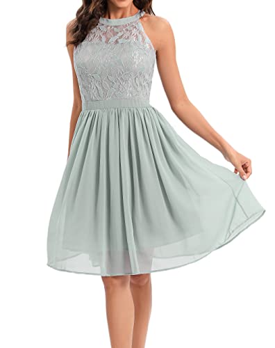 Laorchid cocktailkleid festlich Kleid brautjunfernkleid Hochzeit schulterfrei Kleid Abendkleid a Linie Damen Neckholder elegant Spitzen Sommerkleid Hellblaue türkis 42 (EU-XL) von LA ORCHID
