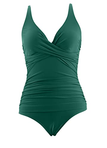 LA ORCHID einteiliger Badeanzug bademode v Ausschnitt Damen Badeanzug bauchweg Push up Bademode Swimsuit high Waist Schwimmanzug Dunkel Grün XXL von LA ORCHID