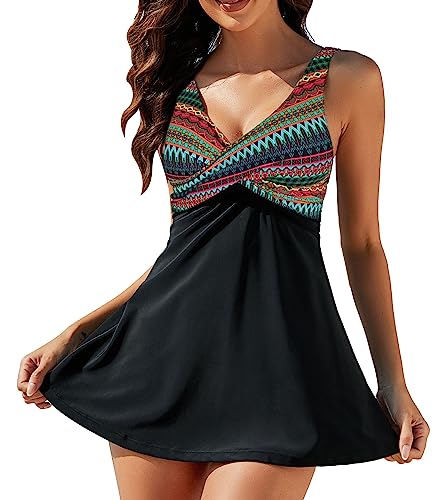 Laorchid große größen badekleid mit Shorts Damen Bademode Beachwear bauchweg Tankini Push up Tankini Set gepolstert Böhmisch Streifen 4XL von LA ORCHID