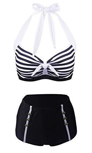 Laorchid high Waist Bikini Badeanzug bauchweg Damen Zweiteiler bademode Bikini Set Push up Strandmode Neckholder Beachwear Schwarz 4XL von LA ORCHID