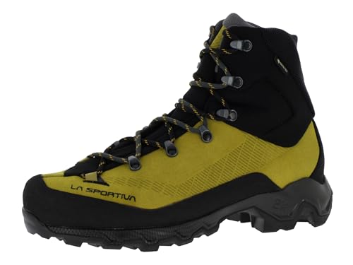 LA SPORTIVA Bergschuhe Aequilibrium Trek GTX wasserdichte und stabile Wanderschuhe mit Nubukleder Obermaterial und griffiger Laufsohle | Bergstiefel Savana/Carbon EU 46 von LA SPORTIVA