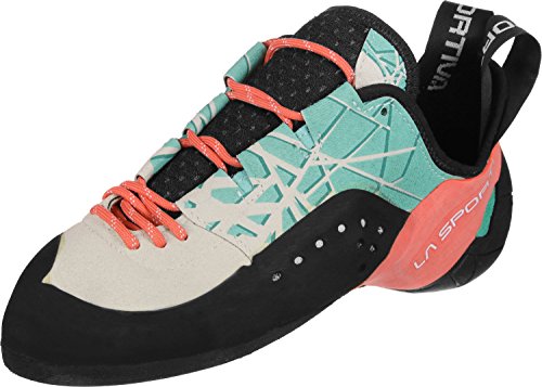 LA SPORTIVA W Kataki Colorblock-Grün-Rot-Schwarz - Vielseitiger Damen Kletterschuh, Größe EU 33 - Farbe Mint - Coral von LA SPORTIVA