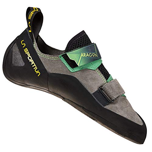 LA SPORTIVA M Aragon Grau - Bequeme vielseitige Herren Kletterschuhe, Größe EU 47 - Farbe Clay - Jasmine Green von LA SPORTIVA