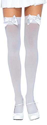 Leg Avenue Damen Halterlose Strümpfe Nylon 70 DEN Weiß mit weißen Schleifen Einheitsgröße 36 bis 40 von LegAve